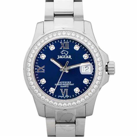 Jaguar Women's Swiss Quartz Watch - Model J892/3, Stainless Steel, Blue Dial, Crystal Accents