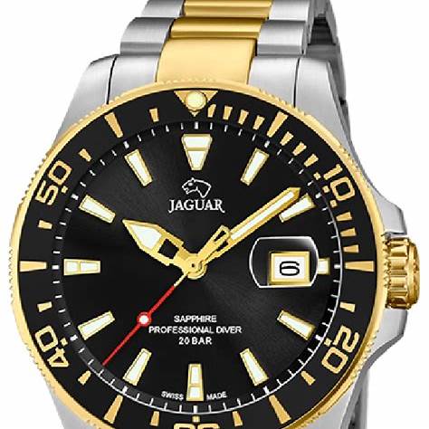 Jaguar Men's Swiss Quartz Diver Watch - Model J863/D, Two-Tone Stainless Steel, Black Dial