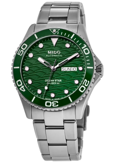 Mido Ocean Star 200C M042.430.11.091.00 Orologio automatico da uomo - Quadrante verde, lunetta in ceramica, bracciale in acciaio inossidabile