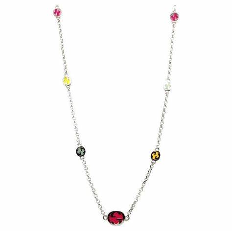 Gucci Interlocking G Sterling Silver Multicoloured Enamel Necklace - Model YBB728953001