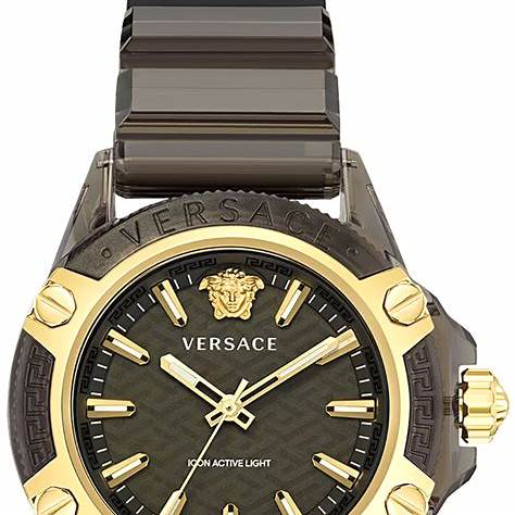 Versace Icon Active Indiglo VE6E00123 Orologio unisex - Cassa in policarbonato trasparente, cinturino in silicone nero, 42mm