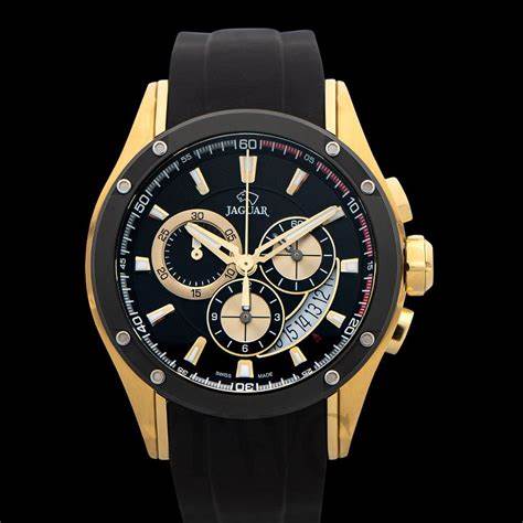 Jaguar Men's Swiss Quartz Chronograph Watch - Model J691/2, Gold PVD Stainless Steel Case, Black Dial, Black Rubber Strap