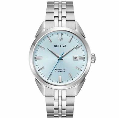 Bulova Sutton 96B423 Men's Automatic Watch – Light Blue Dial, Stainless Steel Bracelet