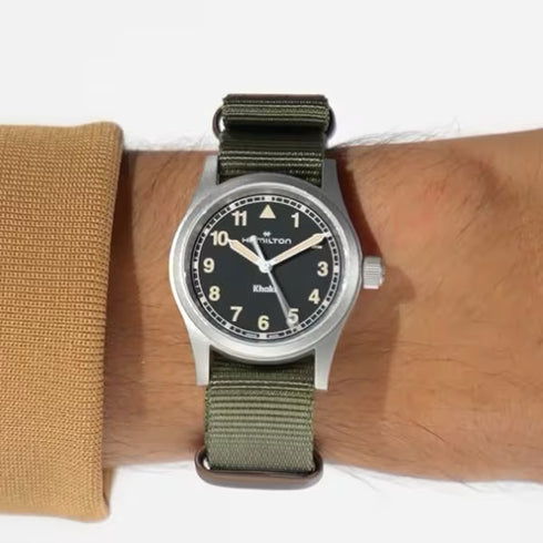 Hamilton Khaki Field Quartz H69301930 - Acciaio inossidabile 33 mm, quadrante nero, cinturino verde NATO