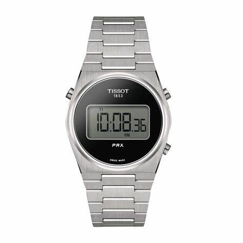 Reloj Tissot PRX Digital T1372631105000 de acero inoxidable de 35 mm - Esfera digital negra