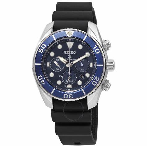 Seiko Prospex SSC759J1 Reloj Cronógrafo Solar Hombre - Esfera Azul, Correa Silicona Negra