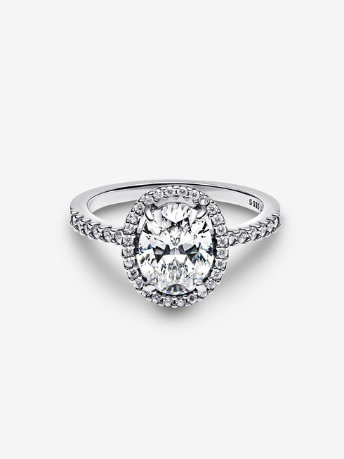 Pandora Oval Sparkling Halo Statement Ring 193777C01-54 - Sterling Silver, Cubic Zirconia