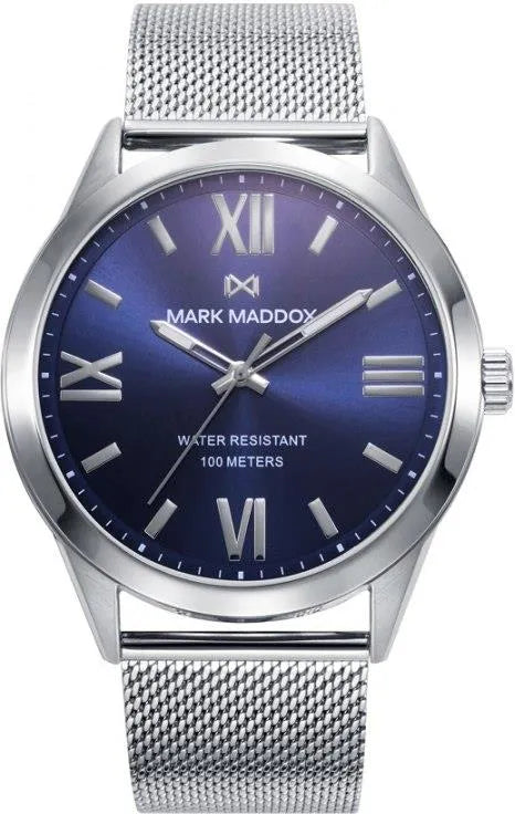 Mark Maddox HM1008-33 Men's Analog Watch - Stainless Steel Mesh Bracelet, Blue Dial