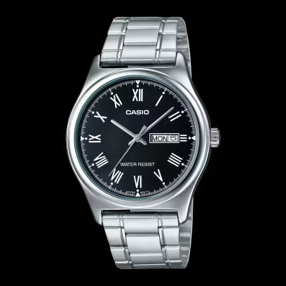 Reloj Casio MTP-V006D-1BUDF de acero inoxidable para hombre: esfera negra, día y fecha