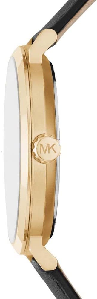 Michael Kors MK8737 Herrenuhr aus goldfarbenem Edelstahl, schwarzes Lederarmband, 42 mm