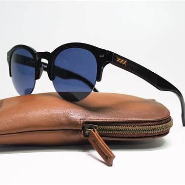 Ermenegildo Zegna Couture ZC0008 01V50 Unisex Sunglasses - Black Acetate and Wood Frame, Blue Mirrored Lenses, 50mm