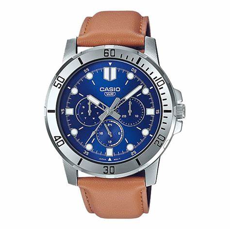 Casio MTP-VD300L-2EUDF Herren Analog Uhr – Blaues Zifferblatt, Lederarmband