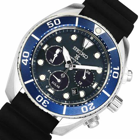 Seiko Prospex SSC759J1 Reloj Cronógrafo Solar Hombre - Esfera Azul, Correa Silicona Negra