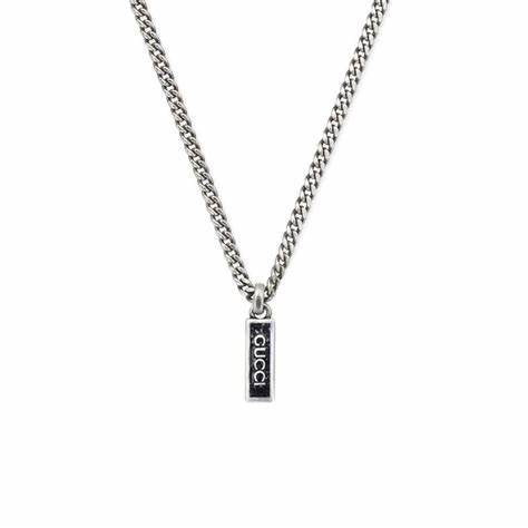 Gucci Black Enamel Pendant in Sterling Silver Necklace - Model YBB678714003