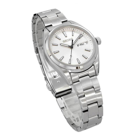 Seiko SUR349P1 Women's Quartz Watch - Silver Dial, Day-Date, Stainless Steel Bracelet