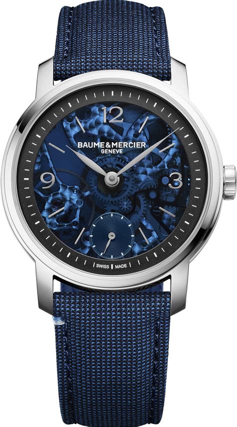 Baume & Mercier Classima MOA10735 Orologio da uomo a carica manuale - Cassa in acciaio 42 mm, quadrante scheletrato blu, cinturino in tela blu