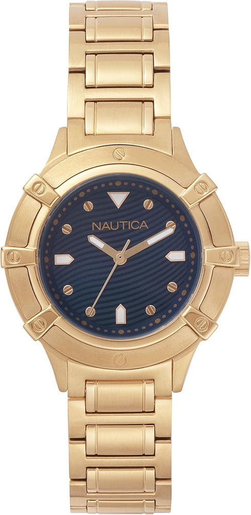 Nautica NAPCPR005 Women's Quartz Watch - Blue Dial, Rose Gold-Tone Stainless Steel Bracelet