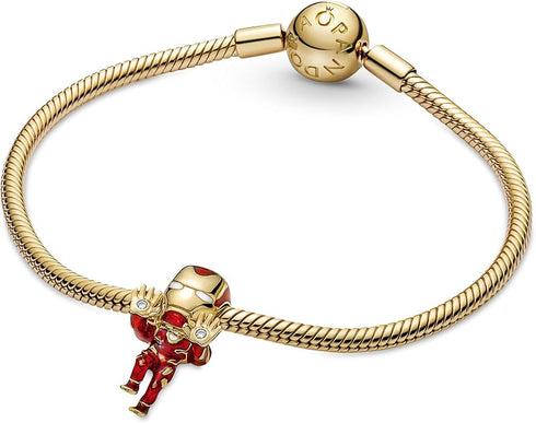 Pandora Charm Marvel Iron Man 760268C01 - Placcato oro 14k, smalto rosso, inserti in CZ