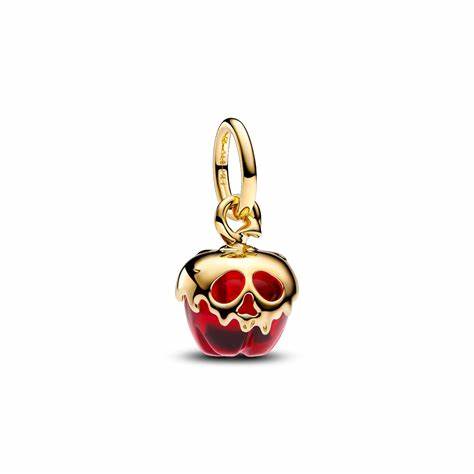 Pandora 763421C01 Charm con mela penzolante Disney Villains Evil Queen - Placcato oro 14k con vetro di Murano rosso