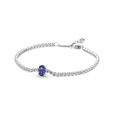 Pandora 590039C01-16 Bracciale tennis Pavé scintillante - Argento 925 con cristalli blu e zirconi chiari, misura 16 cm