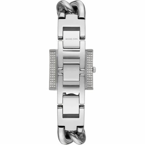 Michael Kors MK4718 Women's Silver-Tone Chain Lock Watch - Pavé Accents