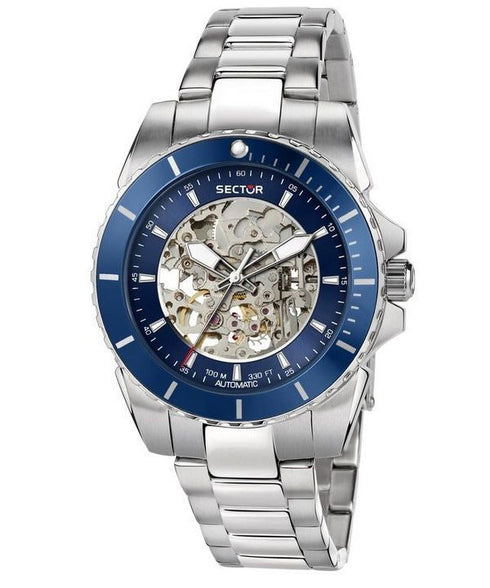 Sector 450 R3223276003 Montre automatique pour hommes - cadran bleu squelette, 100M WR