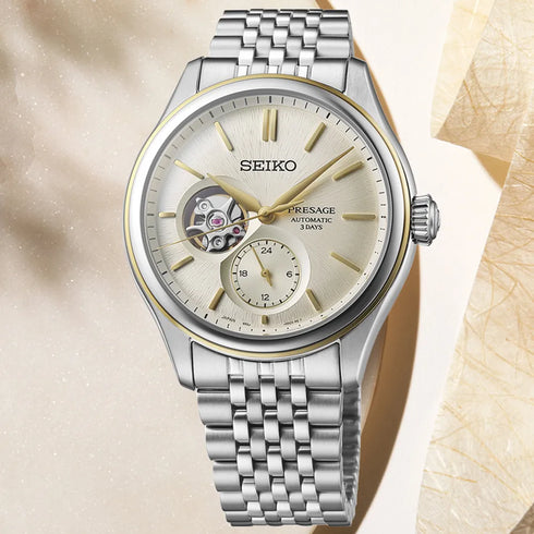 Seiko Presage SPB480J1 Shiro-iro Open Heart Orologio automatico - Quadrante bianco, bracciale in acciaio inossidabile