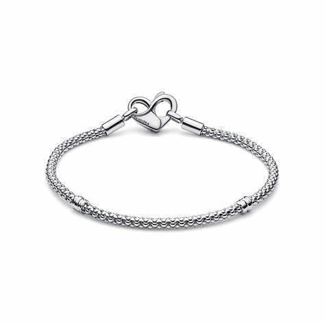 Pandora 592453C00-18 Bracciale a catena con borchie Moments - Argento 925, chiusura a cuore, 18cm