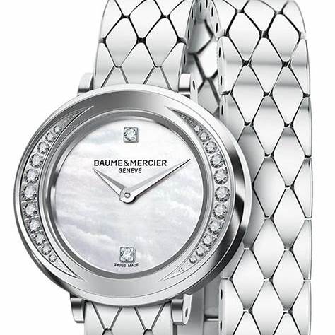 Baume & Mercier Petite Promesse M0A10289 Orologio al quarzo da donna - Quadrante in madreperla, lunetta con diamanti incastonati, bracciale doppio in acciaio inossidabile