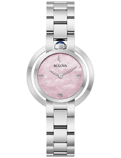 Bulova 96L338 Women's Watch – Silver Steel, Pink MOP Dial, Sapphire Crystal