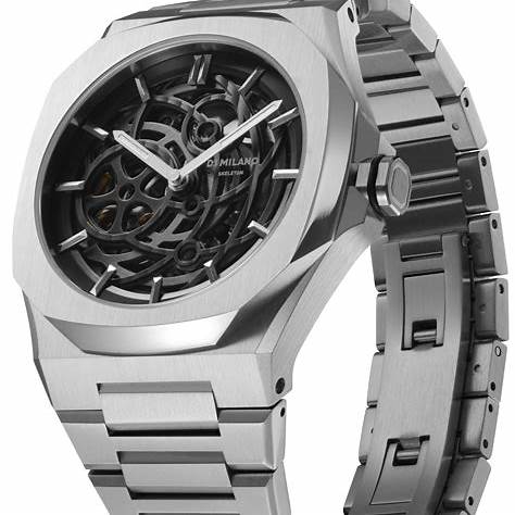 D1 Milano SKBJ10 Orologio automatico scheletrato argento - Cassa in acciaio 41,5 mm, quadrante scheletrato