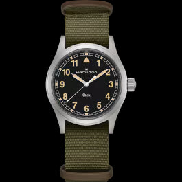 Hamilton Khaki Field Quartz H69401930 - Acciaio inossidabile 38 mm, quadrante nero, cinturino verde NATO