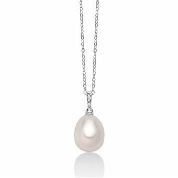 Miluna PCL5793 Collana da donna - Oro bianco 18 carati con dettagli di perle bianche e diamanti