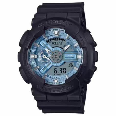 Casio G-SHOCK GA-110CD-1A2ER Men's Analog-Digital Watch – Black Resin Band, Ice Blue Dial, 200M Water Resistanc