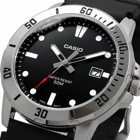 Casio MTP-VD01-1EVUDF Men's Analog Watch - Black Resin Band, Black Dial