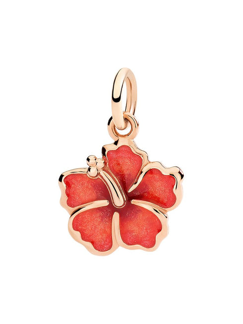 DoDo Hibiscus DMC5005-HIBIS-EAR9R – 9K Rose Gold, Fuchsia-Orange Enamel Charm