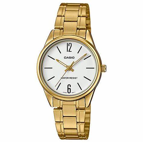 Casio LTP-V005G-7BUDF Damen Gold-Ton Edelstahl Uhr – Weißes Zifferblatt