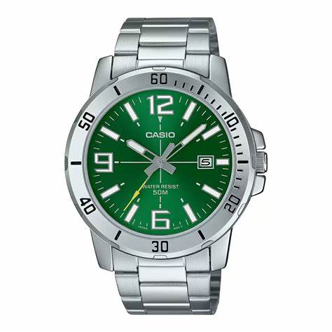 Reloj para hombre Casio MTP-VD01D-3BVUDF - Esfera verde, brazalete de acero inoxidable