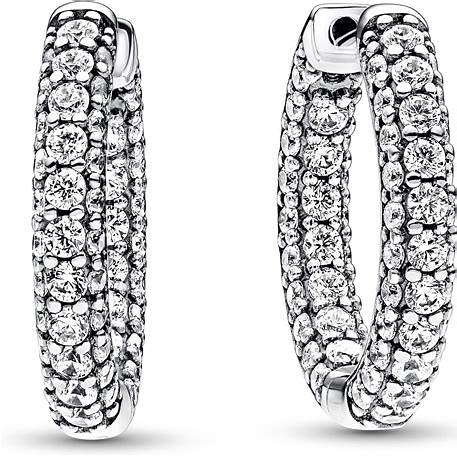PANDORAPandora 292624C01 Timeless Pavé Single‑Row Sterling Silver Hoop Earrings – CZBIJOUXEcecile