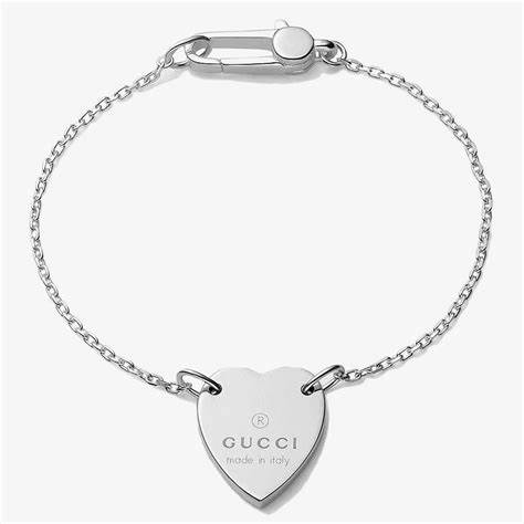 Gucci Trademark Sterling Silver Heart Bracelet - Size 18cm