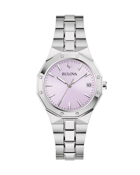 Bulova 96M170 Women's Watch – Silver Steel, Lilac Dial, Sapphire Crystal, 32mm
