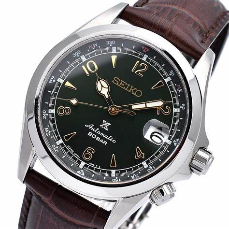 Seiko Prospex SPB121J1 Alpinist Automatik Herrenuhr - Grünes Zifferblatt, Braunes Lederarmband