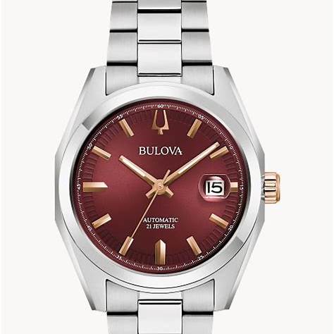 Bulova 98B422 Surveyor Herrenuhr - burgunderrotes Zifferblatt, Edelstahlarmband