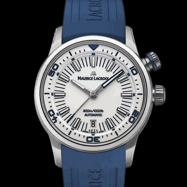 Maurice Lacroix Pontos S Diver PT6248-SS00L-130-4 - Quadrante bianco, cinturino in gomma blu