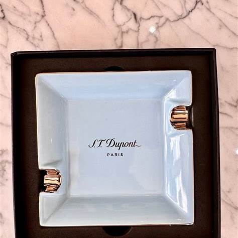 S.T. Dupont Mini Pastel Blue Ashtray Model 006279 - Porcelain with Silver-Toned Finishes