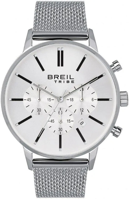 Breil Avery EW0508 Men's Chronograph Watch - 42mm Silver Sunray Dial, Stainless Steel Milanese Mesh Bracelet