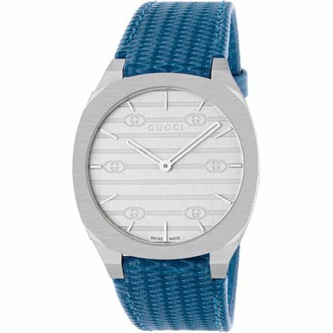 Gucci 25H YA163422 Unisex Watch – Silver Dial, Blue Leather Strap