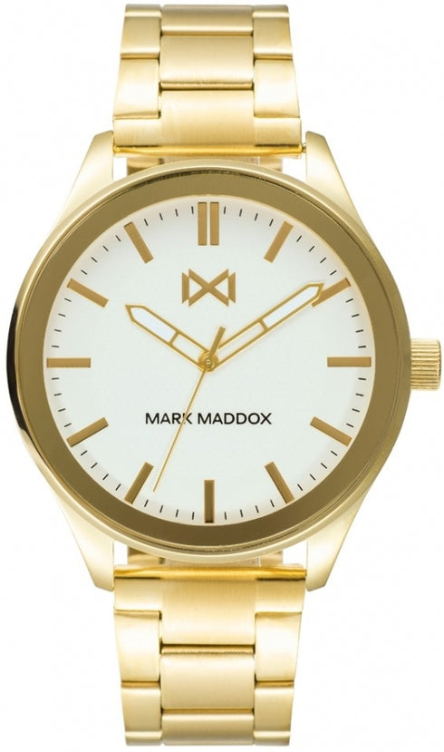 Mark Maddox HM7137-07 Orologio analogico da uomo - Bracciale in acciaio inossidabile color oro, quadrante bianco