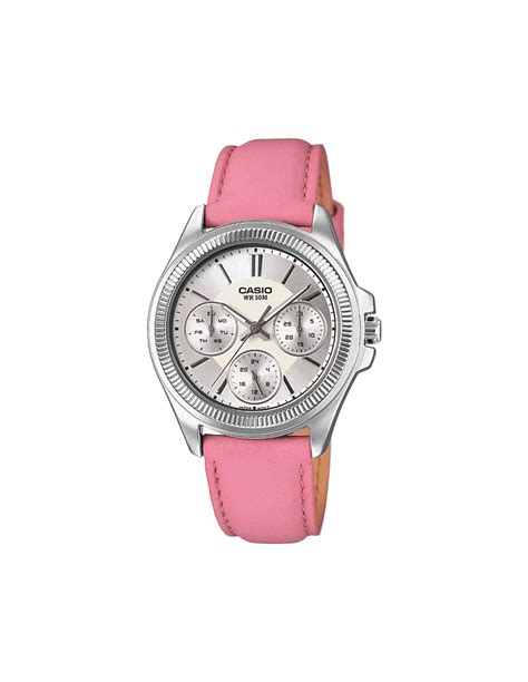 Casio LTP-2088L-4AVDF Damenarmbanduhr mit rosa Lederarmband – Silbernes Zifferblatt