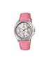 Casio LTP-2088L-4AVDF Damenarmbanduhr mit rosa Lederarmband – Silbernes Zifferblatt